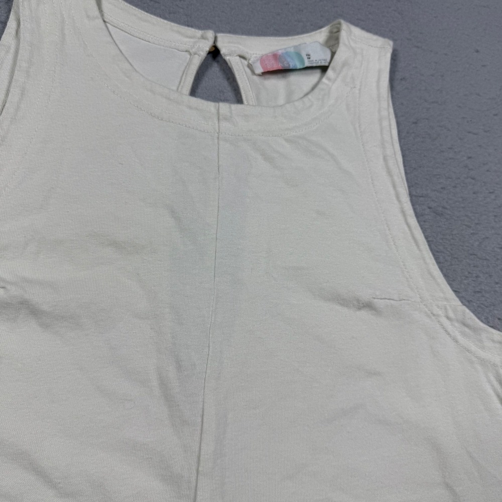 Free People Beach Cream Cotton Jersey Sleeveless Romper Pockets XS